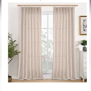 Elegant natural linen pinch pleated semi sheer curtain panels . Size 40x84